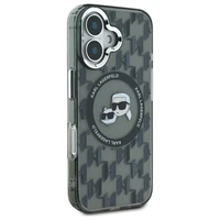 Karl Lagerfeld IML Monogram Karl & Choupette Head Magnētiskais viedtālruņa apvalks iPhone 16 - melns