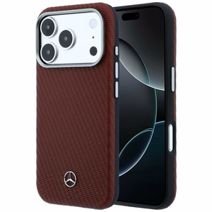 Mercedes кожаный MagSafe чехол iPhone 17 Pro с эффектом дерева - красный