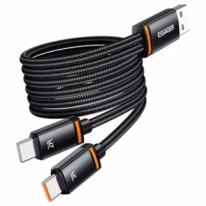 USB Kabelis Essager Double 2in1 melns USB / 2xType-C 100cm