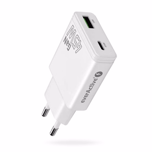 lādētājs GaN 1x USB-C, 1x USB Quick Charge 3.0 45W PD balts