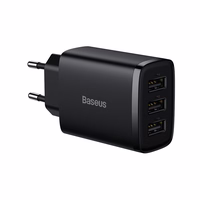 Baseus lādētājs Compact 3 x USB melns 17w