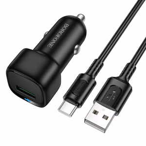 Borofone Auto lādētājs BZ34 Cloud - USB - QC 3.0 18 W ar USB-C tipa kabeli melns