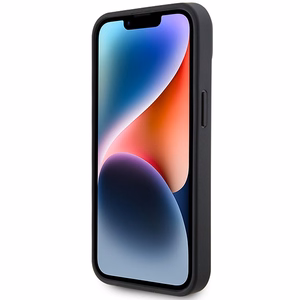 AMG ādas apvalks ar iespiestām līnijām iPhone 15 Plus - melns