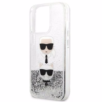 Karl Lagerfeld Šķidrs Glitter Karl&Choupette Galvas viedtālruņa apvalks iPhone 13 Pro / iPhone 13 - sudraba