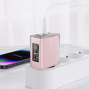 Acefast GaN 65W lādētājs ar 3 pieslēgvietām (1xUSB, 2xUSB C) - violets (A45)