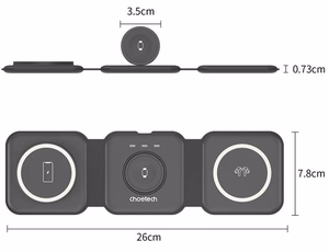 Wireless Magnetic Charging Stand CHOETECH, 15W, 3-in-1