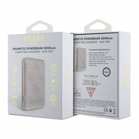 Guess indukcijas 15W GUPB5FP4EMGP 5000mAh portatīvais lādētājs rozā/rozā 4G ādas metāla logotips MagSafe