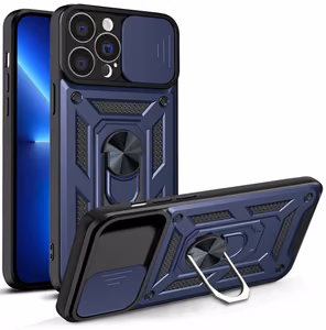 Hybrid Armor Camshield viedtālruņa apvalks iPhone 13 Pro bruņu apvalks ar kameras vāciņu zils