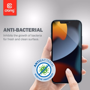 Crong Anti-Bacterial 3D Armor Glass 9H rūdīta stikla ekrāna aizsargs iPhone 14 Plus / 13 Pro Max, ar uzstādīšanas rāmi