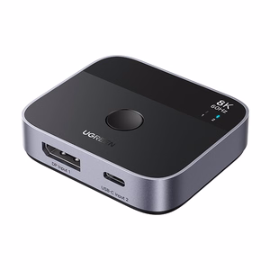 Ugreen DisplayPort/USB-C uz USB-C komutators - pelēks