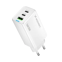 Wozinsky GaN 65W lādētājs ar USB-A un 2xUSB-C pieslēgvietām un 65W USB-C kabeli - balts