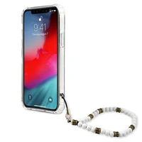 Guess GUHCP12LKPSWH iPhone 12 Pro Max 6,7 caurspīdīgs ciets vāciņš balta pērļu kolekcija