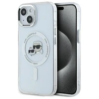 Karl Lagerfeld IML Metāla Karl&Choupette galva MagSafe apvalks iPhone 15 - balts