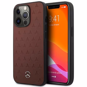 Mercedes MEHCP13LPSQRE iPhone 13 Pro / 13 6.1" sarkans maciņš Leather Stars Pattern