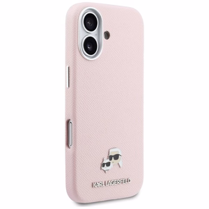 Karl Lagerfeld Karl & Choupette Head Pins Saffiano MagSafe Maciņš for iPhone 17 - rozā