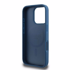 Guess 4G gredzena klasiskā logotipa magnētiskais viedtālruņa apvalks iPhone 16 Pro - zils