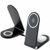 Mercedes Silver Stars MagSafe salokāms 2in1 15 W induktīvais lādētājs - melns