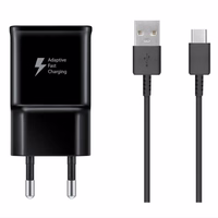 Samsung EP-TA200EBE USB-A 15W sienas lādētājs ar EP-DR140ABE USB-A - USB-C kabeli (OOB Bulk - aizstājējiepakojums) - melns
