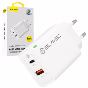 Blavec sienas lādētājs BC-5 GaN - USB + Type C - PD QC 45W 3A (TCBC5G-UCW453A) balts