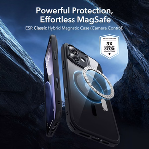 ESR Classic Hybrid MagSafe + закалённое стекло набор для iPhone 17 - прозрачный черный