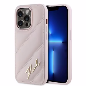 Karl Lagerfeld Diagonal Quilted Script viedtālruņa apvalks iPhone 14 Pro - rozā