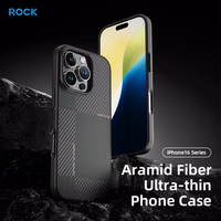Rock Īpaši plāns Aramīda šķiedras Kevlar 600D viedtālruņa apvalks Iphone 16 Pro melns