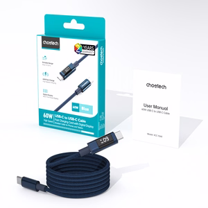 Choetech XCC-1068 PD 60W USB-C - USB-C kabelis ar displeju 1.2 m - zils