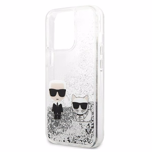 Karl Lagerfeld Šķidrie spīdumi Karl&Choupette viedtālruņa apvalks iPhone 13 Pro Max 6.7" - sudraba