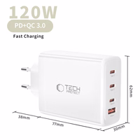 Tech-Protect NC120W-GAN 4 portu 120 W sienas lādētājs - balts