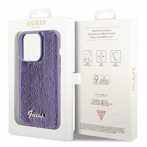 Guess Sequin Script Metal viedtālruņa apvalks iPhone 15 Pro - violeta