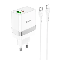 Lādētājs Hoco N21 30W USB-C/USB-A + USB-C uz USB-C kabelis 1.0m, balts