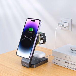 Tech-Protect QI15W-A28 MagSafe 3in1 indukcijas lādētājs ar statīvu viedtālrunim / Apple Watch / AirPods - melns