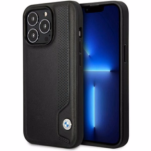 Viedtālruņa apvalks BMW BMHCP14L22RBDK iPhone 14 Pro 6.1 - melns ādas zilu punktu raksts