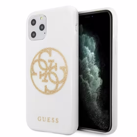 Guess GUHCN65TPUWHGLG iPhone 11 Pro Max balts cietais apvalks Glitter 4G Circle Logo