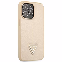 Guess GUHCP14LPSATLE iPhone 14 Pro 6,1 beiges krāsas kietais viedtālruņa apvalks SaffianoTriangle Logo