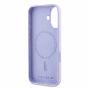 Karl Lagerfeld silikona magnētiskais viedtālruņa apvalks iPhone 16 Plus ar Karl & Choupette galvu gredzenu - violeta
