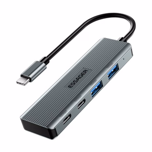 Adapteris Essager 4 in 1 pelēks (In: Type-C, Out: 2xUSB-C un 2xUSB)