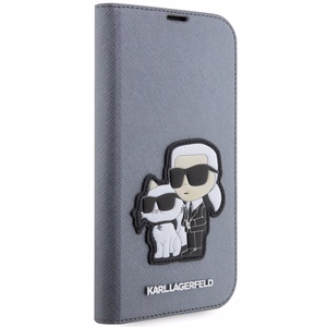 Karl Lagerfeld KLBKP14XSANKCPG iPhone 14 Pro Max 6.7" Viedtālruņa apvalks (m) - sudrabains (m) Saffiano Monogrāma Karl & Choupette