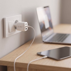 Tech-Protect NCA100W-GaN 3 pieslēgvietu 100 W PD 3.2/QC 3.0 tīkla barošanas adapteris – balts