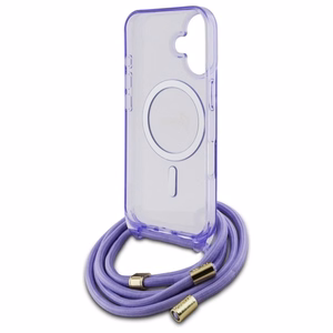 Guess soma pāri plecam viedtālruņa apvalks Cord Script MagSafe iPhone 16 – violets