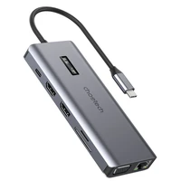 Choetech daudzfunkcionāls HUB ar displeju 12in1 USB-C uz USB-C / USB-A / HDMI / VGA / AUX / SD / TF pelēks (HUB-M26)