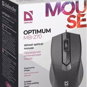 Defender Optimum MB-270 biroja pele labajai rokai, USB Type-A, optiskā, 1000 DPI