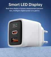 Choetech PD6052 USB-C USB-A PD 35W GaN sienas lādētājs ar ekrānu - balts