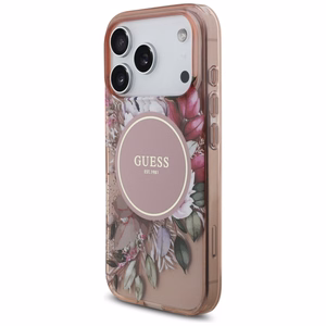 Guess IML Ziedi Pērļu Siksniņa Magnētiskais viedtālruņa apvalks iPhone 17 Pro - rozā