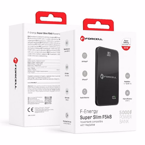 Portatīvais lādētājs ar MagSafe Forcell F-Energy SuperSlim F5K8 QC4.0 PD3.0 15W 5000 mAh melna