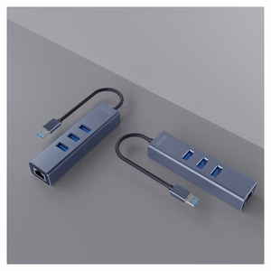 Savio AK-57 USB-A uz 3x USB-A centrmezgls ar RJ-45 Gigabit Ethernet adapteri, USB 3.2 Gen 1, melns/pelēks