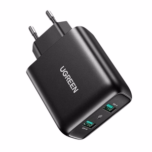 Ugreen CD161 sienas lādētājs, 2× USB-A, 36 W, QC3.0 – melns