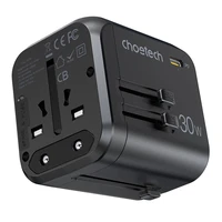 Ceļojumu lādētājs Choetech PD5008, 3xUSB-A, 2xUSB-C, GaN, 35W, US/EU/UK/AU (melns)