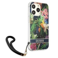Guess GUHCP13XHFLSB iPhone 13 Pro Max 6.7" zils cietais viedtālruņa apvalks ar ziedu siksniņu