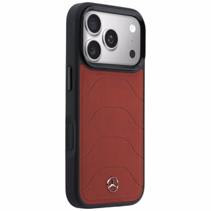 Mercedes Leather Mesh with Bow Line MagSafe maciņš iPhone 17 Pro Max, sarkans